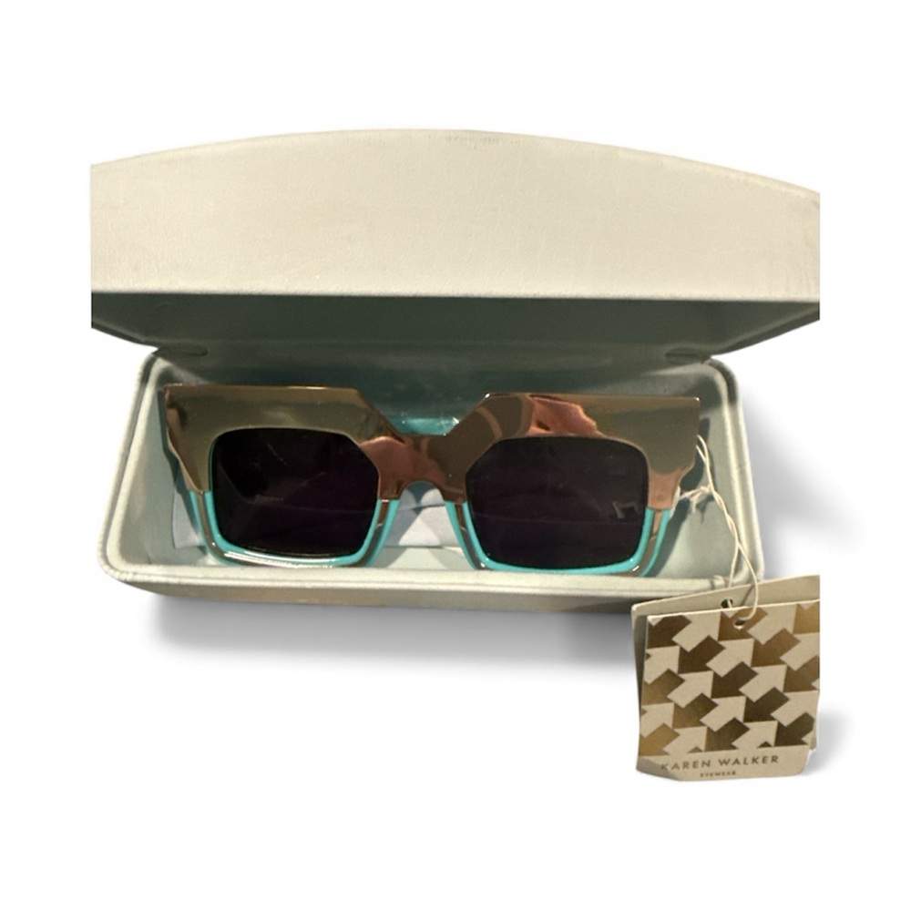 Karen Walker Gold and Teal Square Sunglasses